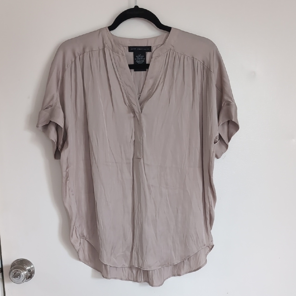 Tan Dolman Sleeve Blouse with Mandarin Collar